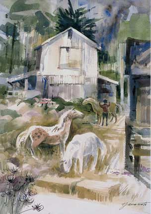 Painting by Larry Yamamoto – The Barn